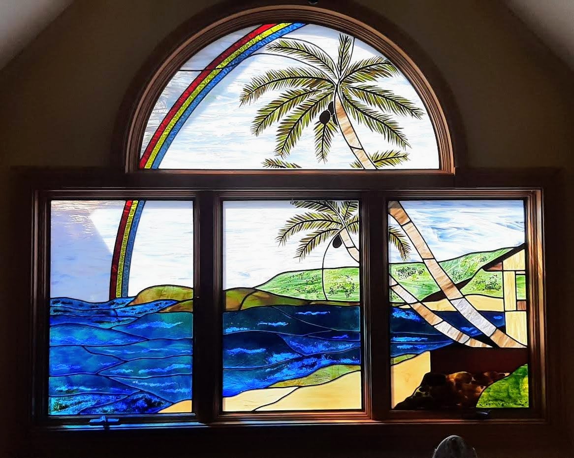 Hawaiian landscape stained glass window